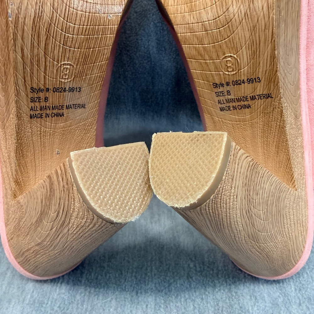 NY&C Platform Sandals 8 Pink Faux Suede Wood Heel CottageCore Peep Toe Coquette - Picture 9 of 10